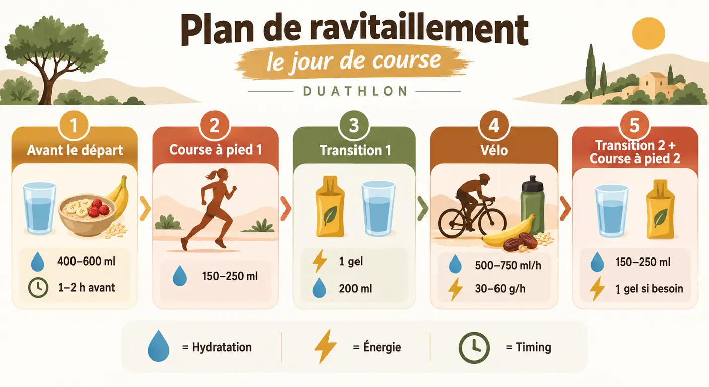 Plan de ravitaillement du duathlon segment par segment