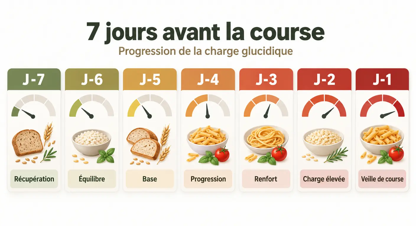 Progression alimentaire de J-7 à J-1 avant un duathlon