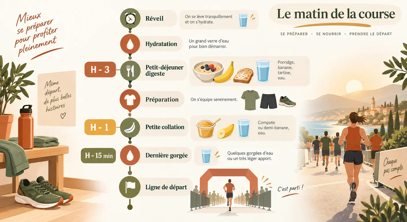 Déroulé du matin de course, du réveil au départ du duathlon