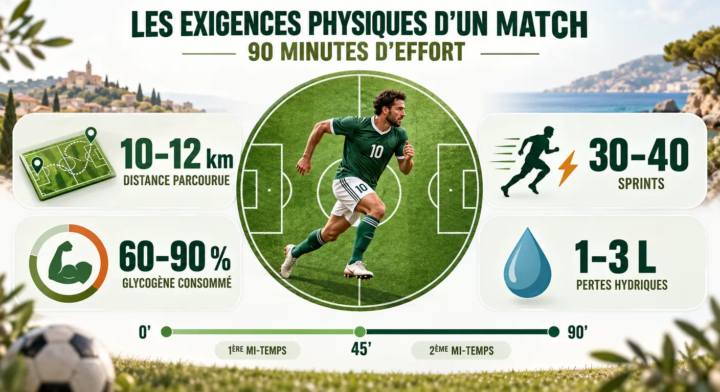 Infographie des exigences physiques d'un match de football sur 90 minutes