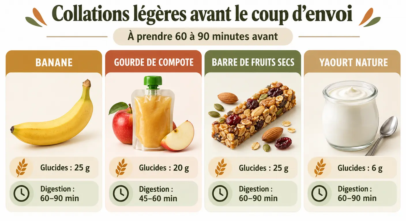 Infographie des options de collation 60 à 90 minutes avant le coup d'envoi