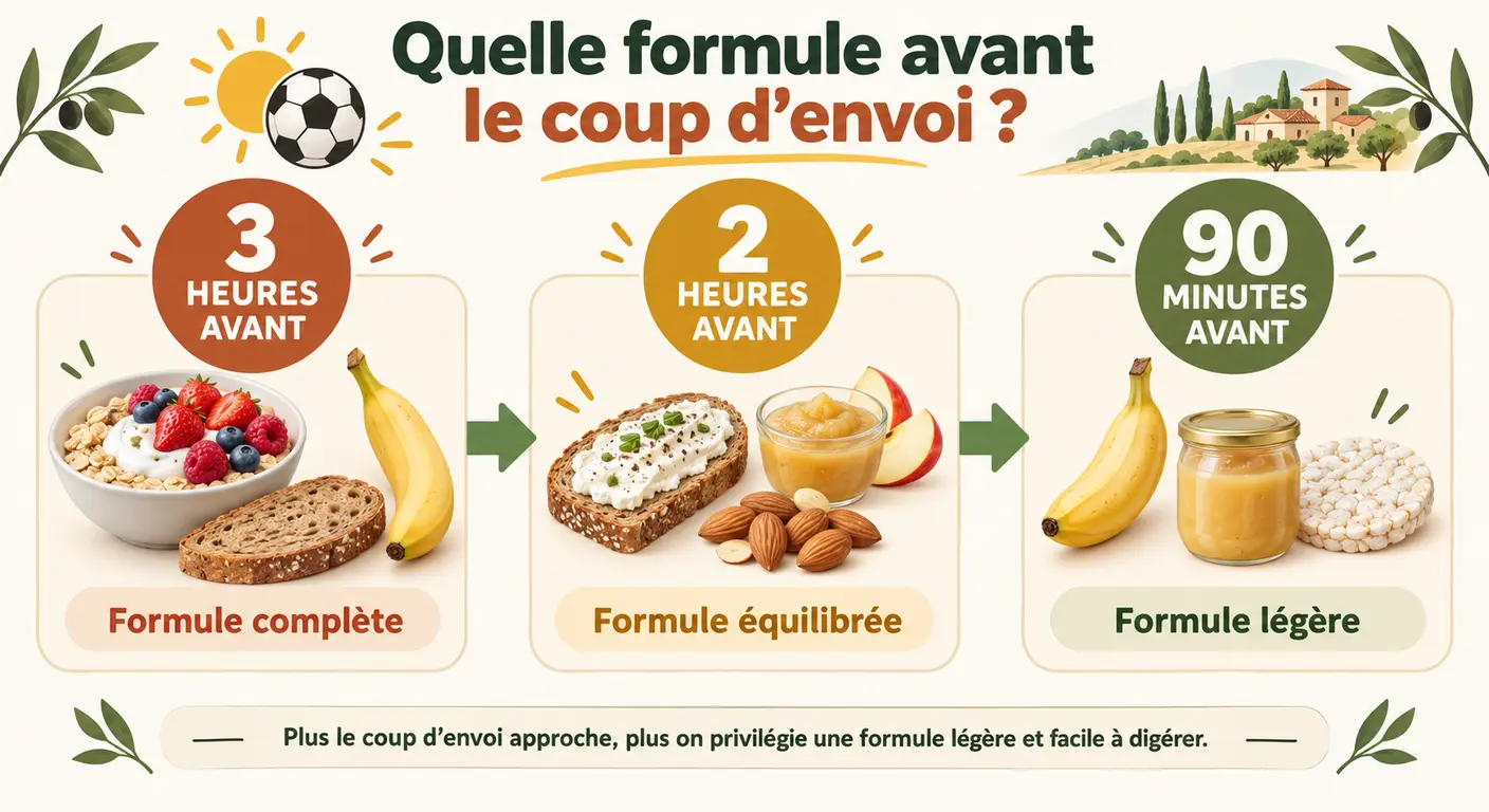 Infographie du choix de la formule de petit-déjeuner selon le délai avant le coup d'envoi