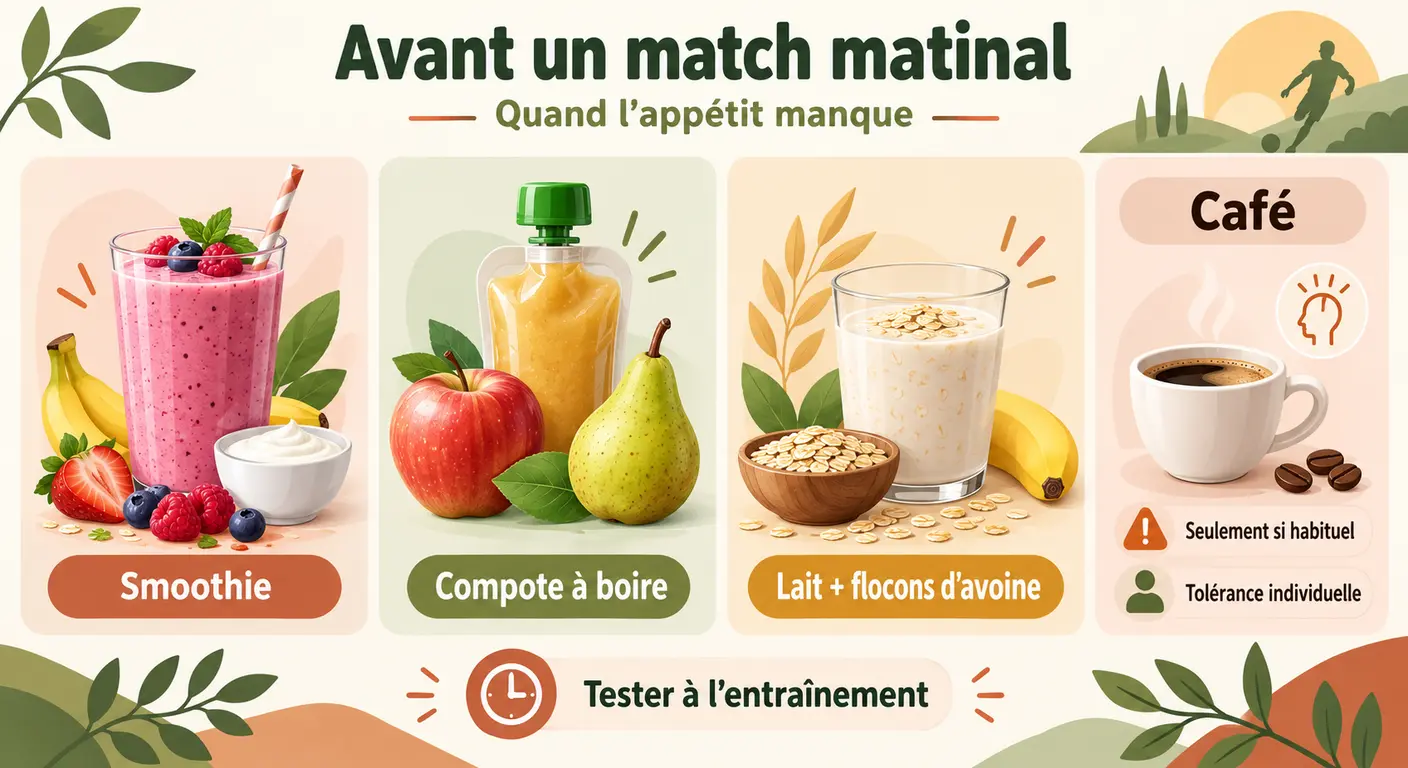 Infographie des solutions liquides de petit-déjeuner pour un joueur sans appétit au réveil