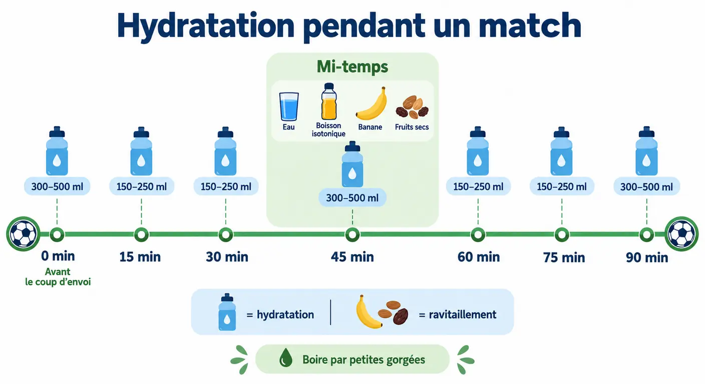 Infographie du plan d'hydratation pendant un match de football