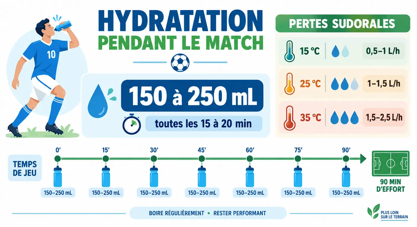 Infographie du rythme et des volumes d'hydratation pendant un match de football