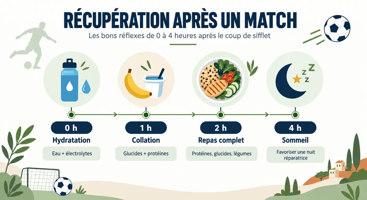 Infographie de la chronologie de récupération après un match de football