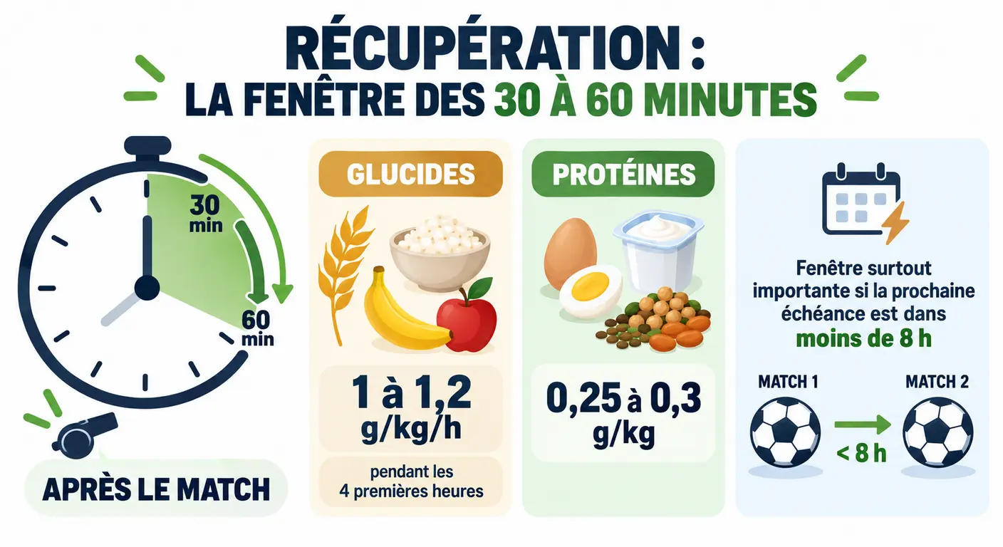 Infographie de la fenêtre de récupération des 30 à 60 minutes après un match