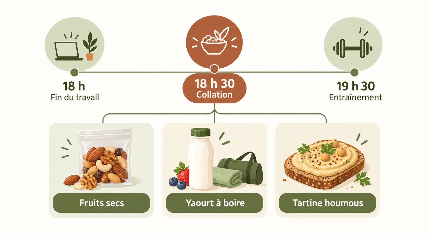 Infographie de la collation à prendre entre la fin du travail et l'entraînement du soir