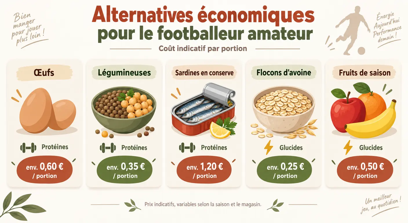 Infographie des alternatives économiques pour l'alimentation d'un footballeur amateur
