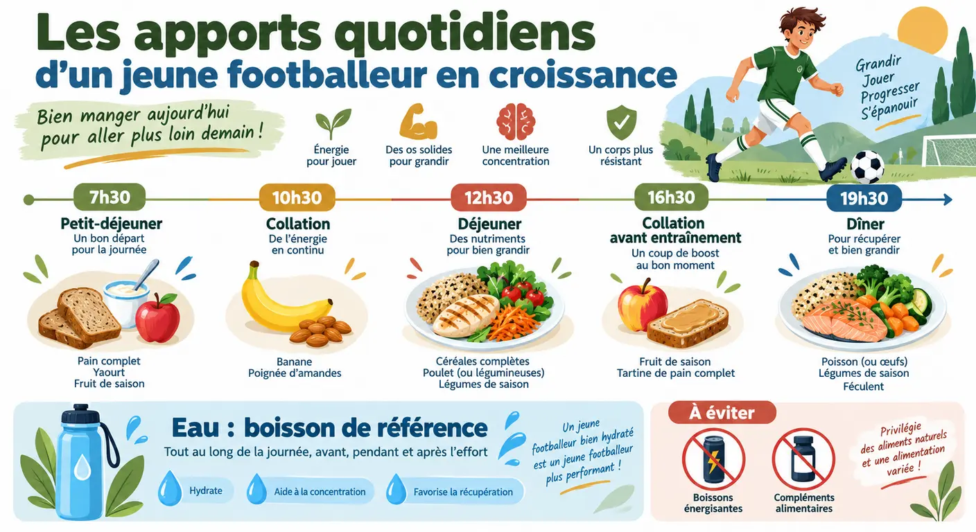 Infographie des besoins alimentaires du jeune footballeur en croissance