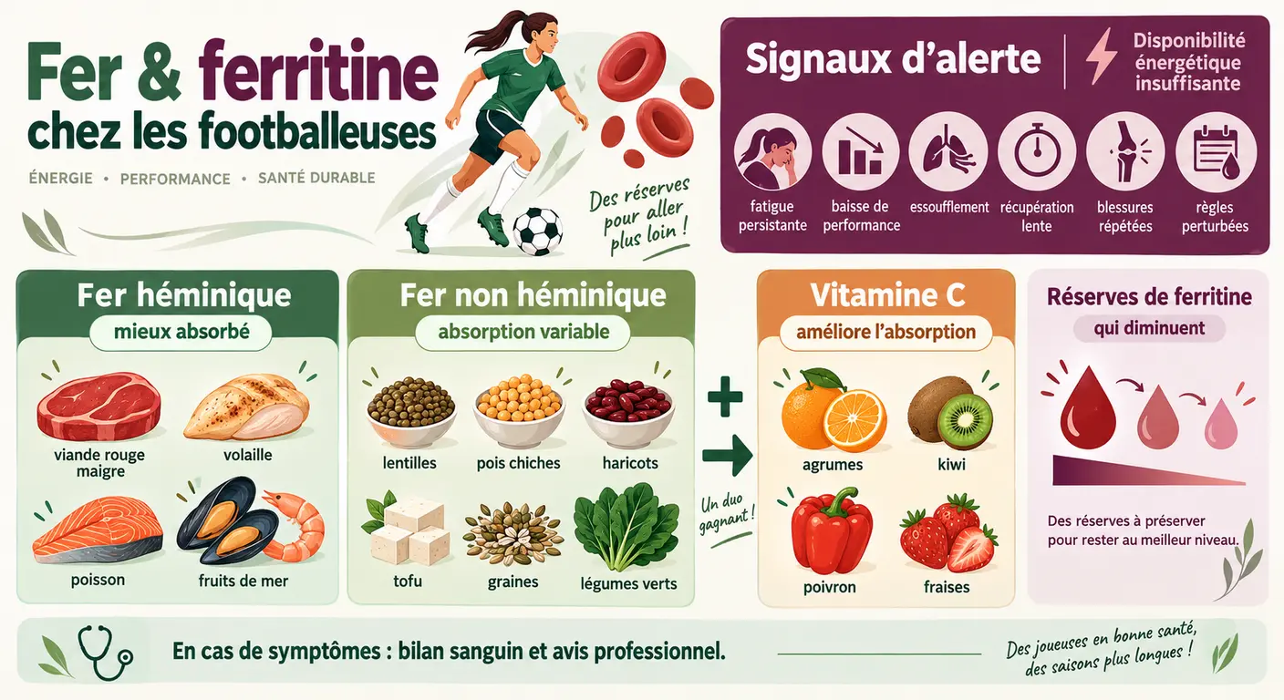 Infographie sur le fer, la ferritine et la disponibilité énergétique chez les footballeuses