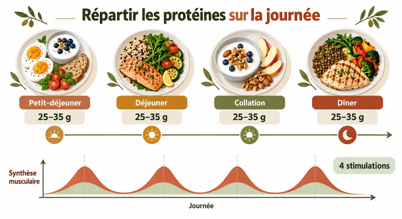 Infographie de la répartition des protéines sur quatre prises quotidiennes