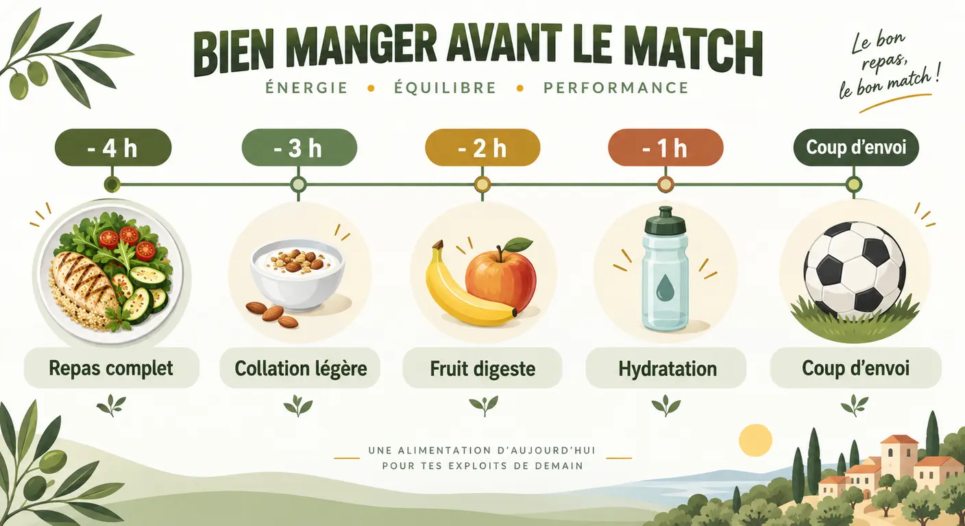 Infographie de la chronologie du repas d'avant-match de football