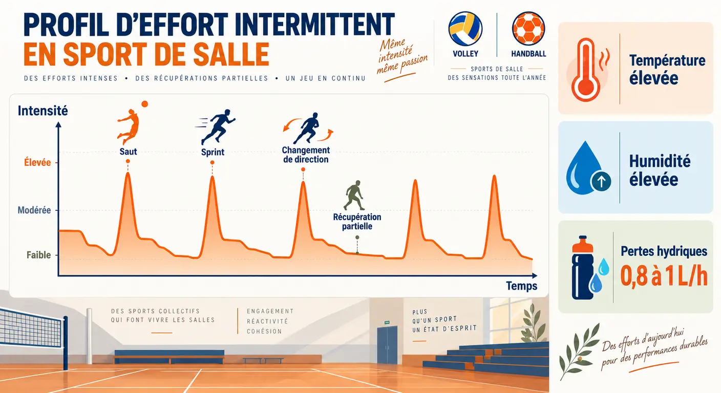 Infographie du profil d'effort intermittent d'un joueur de handball ou de volley en salle