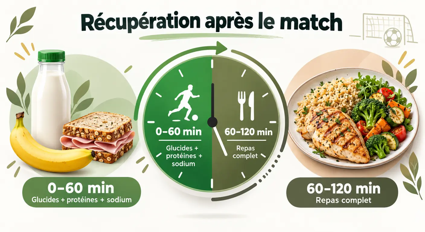 Infographie de la fenêtre de récupération nutritionnelle dans les deux heures après un match
