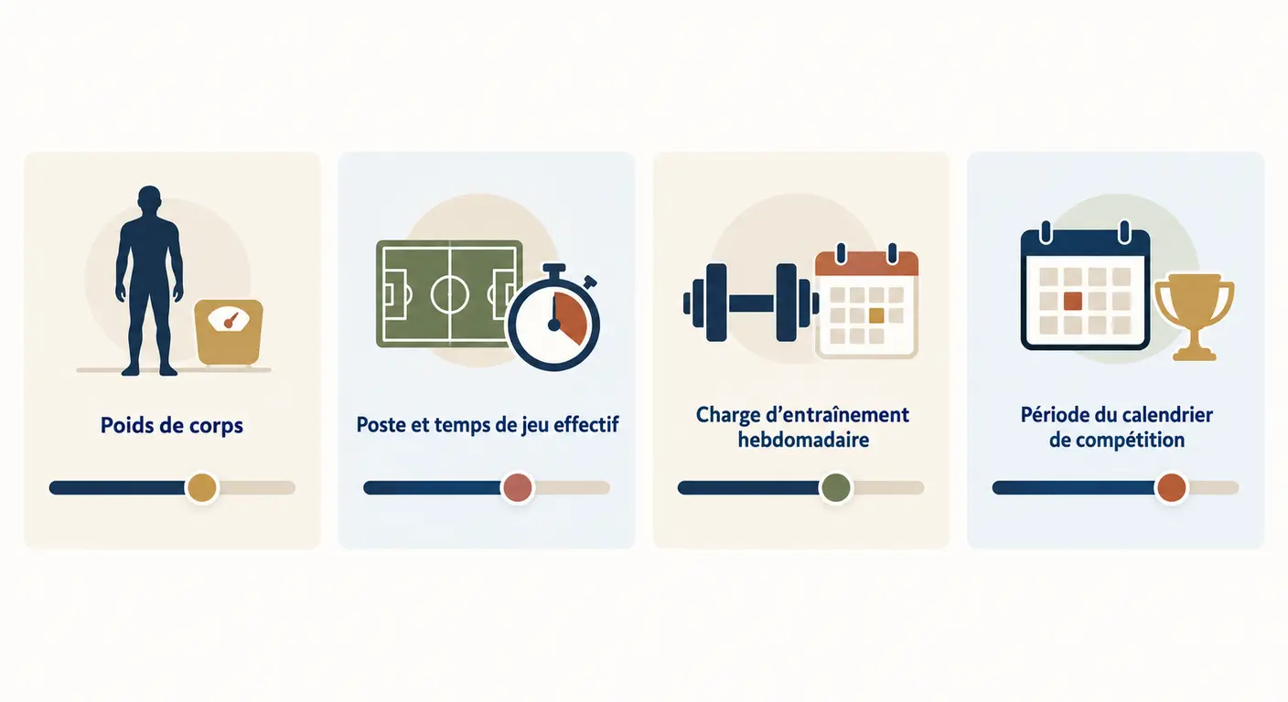 Infographie des quatre variables qui personnalisent les besoins nutritionnels du joueur en salle