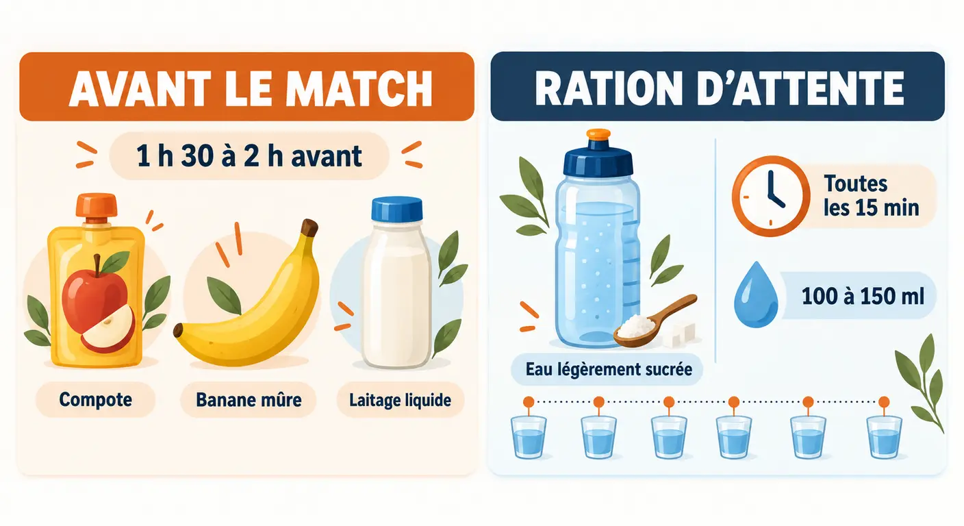 Infographie de la collation et de la ration d'attente avant un match de handball ou de volley
