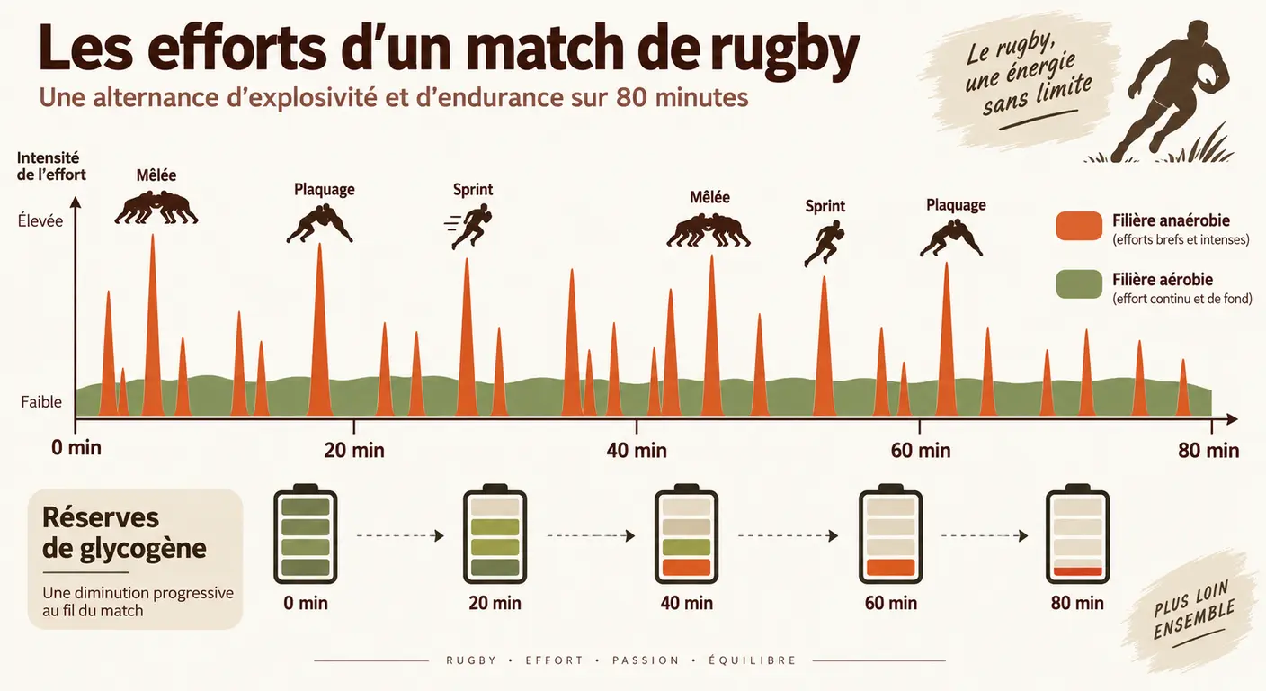 Les deux filières énergétiques sollicitées pendant un match de rugby de 80 minutes