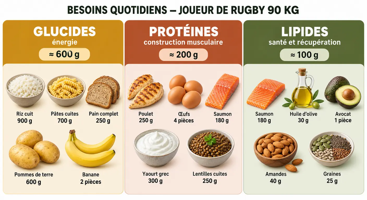 Traduction des besoins quotidiens en glucides, protéines et lipides en portions alimentaires concrètes