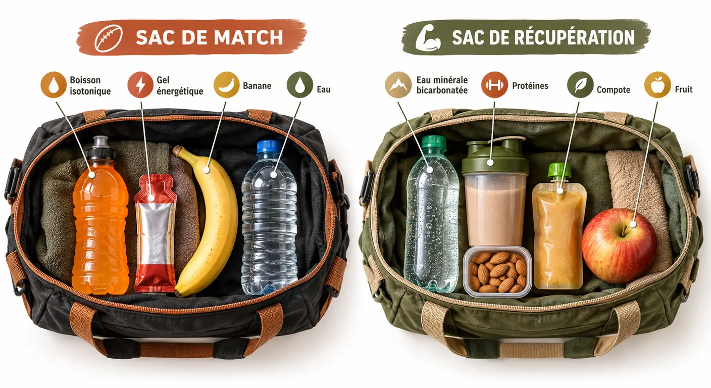 Contenu type du sac de match et du sac de récupération au rugby