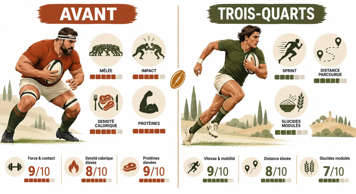 Comparatif des besoins nutritionnels entre un avant et un trois-quarts au rugby