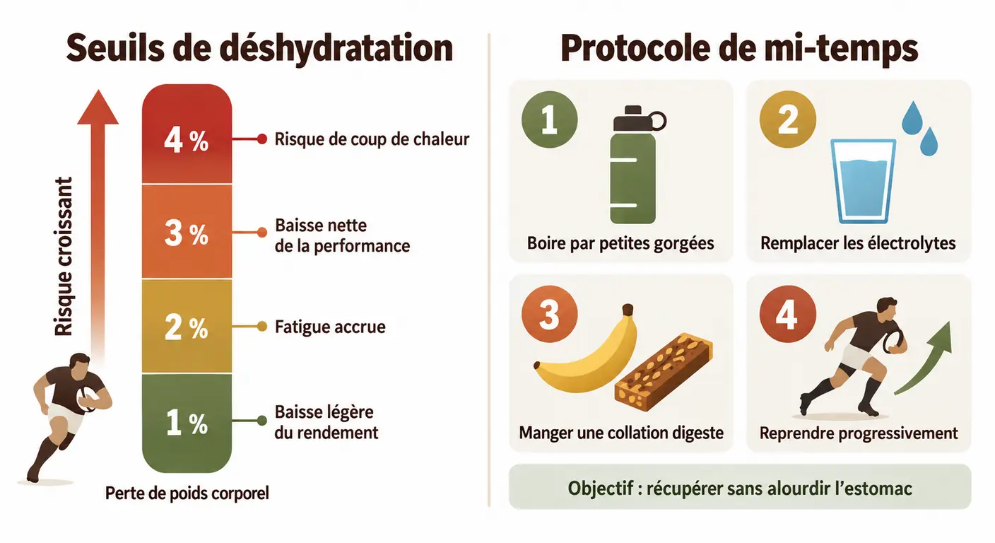 Seuils de déshydratation et protocole d'hydratation à la mi-temps au rugby