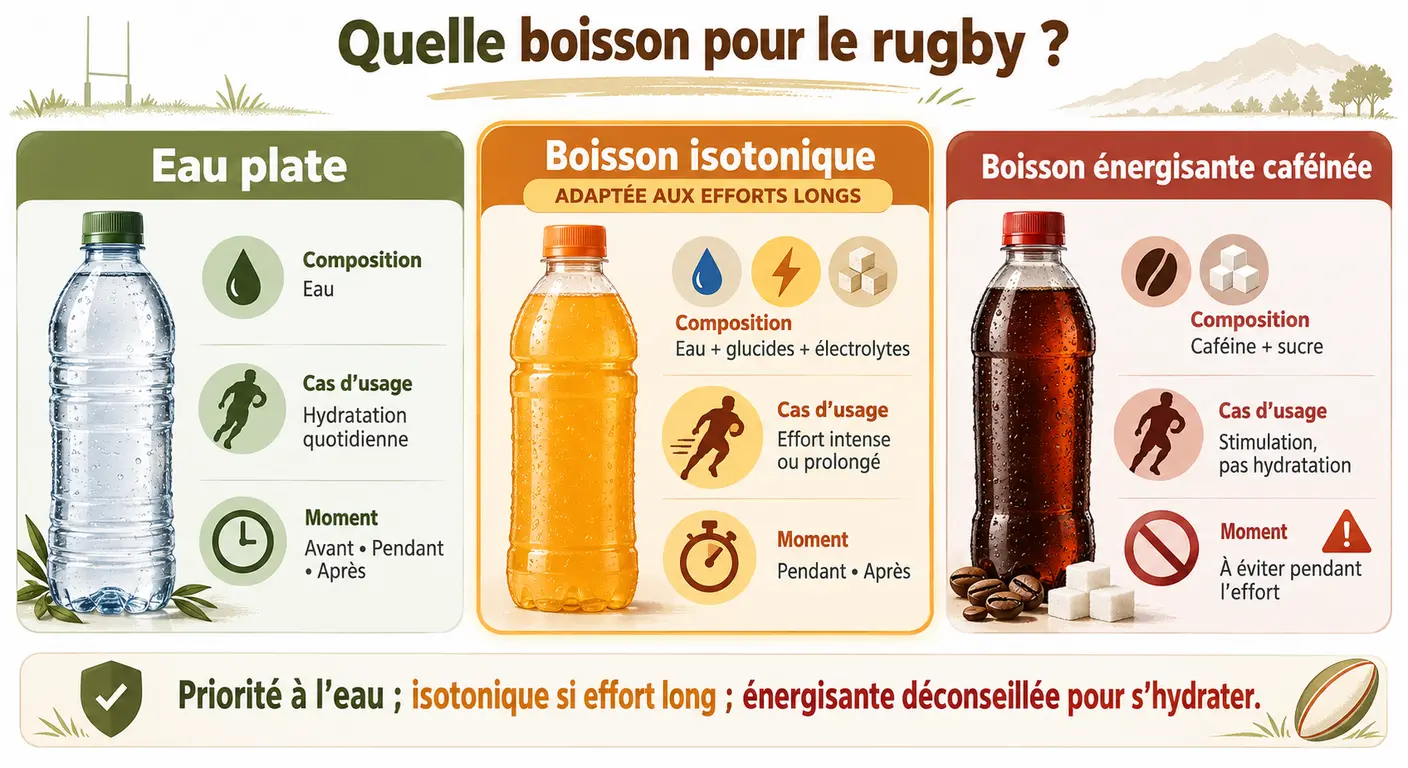Comparatif entre eau, boisson isotonique et boisson énergisante pour le joueur de rugby