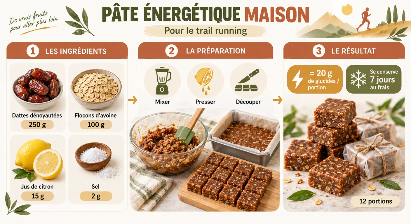 Ingrédients et grammages de la pâte de fruits maison pour le trail