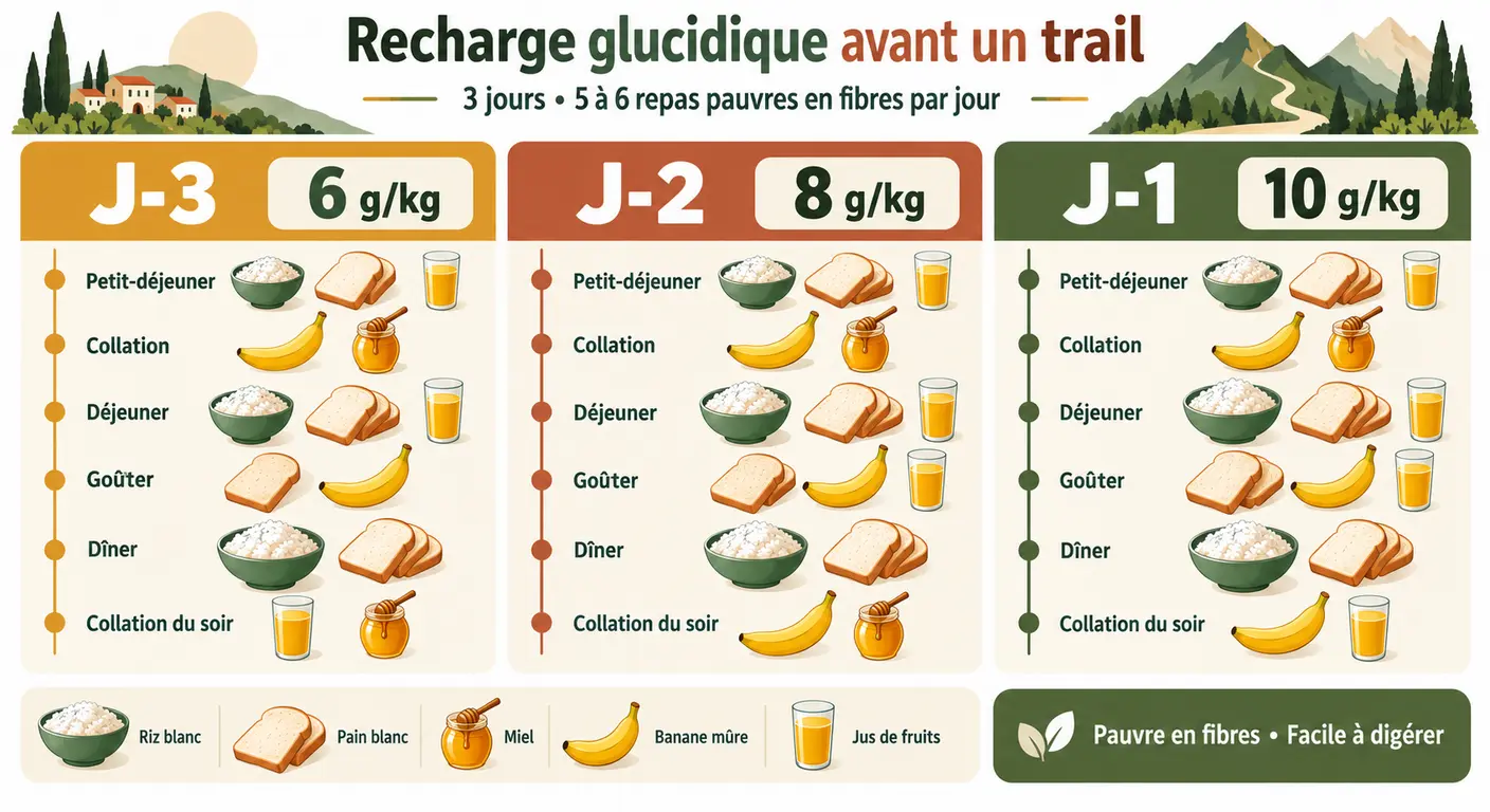 Répartition de la recharge glucidique sur les trois jours précédant un trail