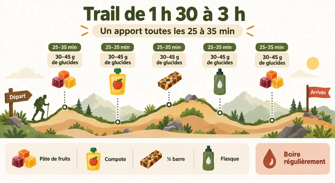 Cadence des prises glucidiques sur un trail de 90 minutes à 3 heures