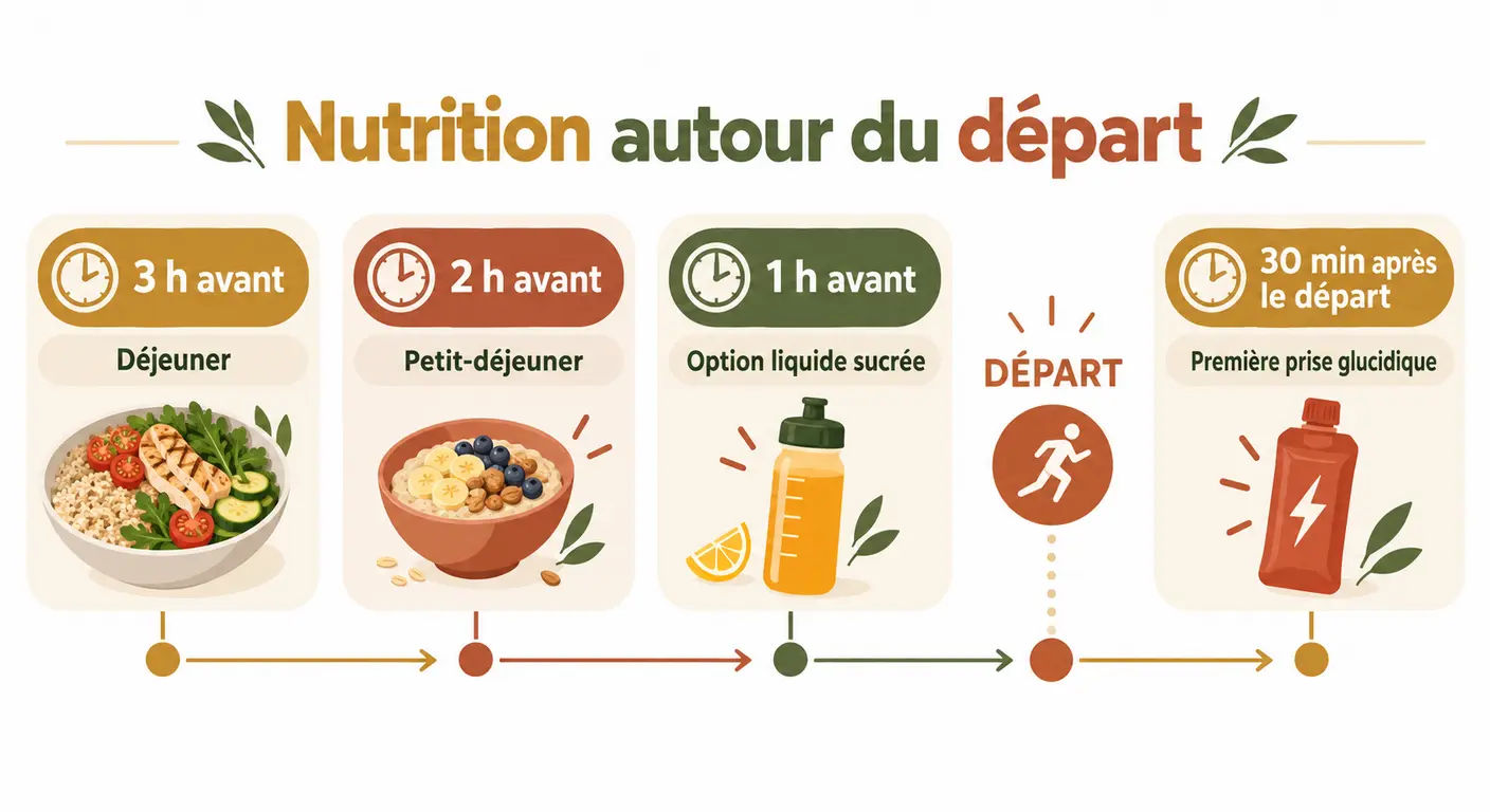 Ligne du temps des prises alimentaires dans les heures précédant le départ