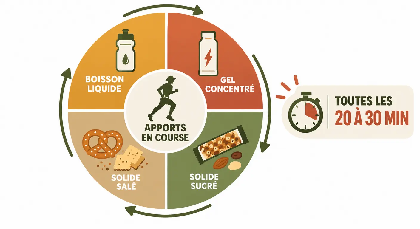 Roue de rotation des quatre formes d'apport alimentaire pendant un ultra