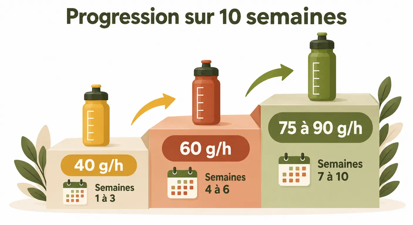 Escalier de progression du gut training sur dix semaines