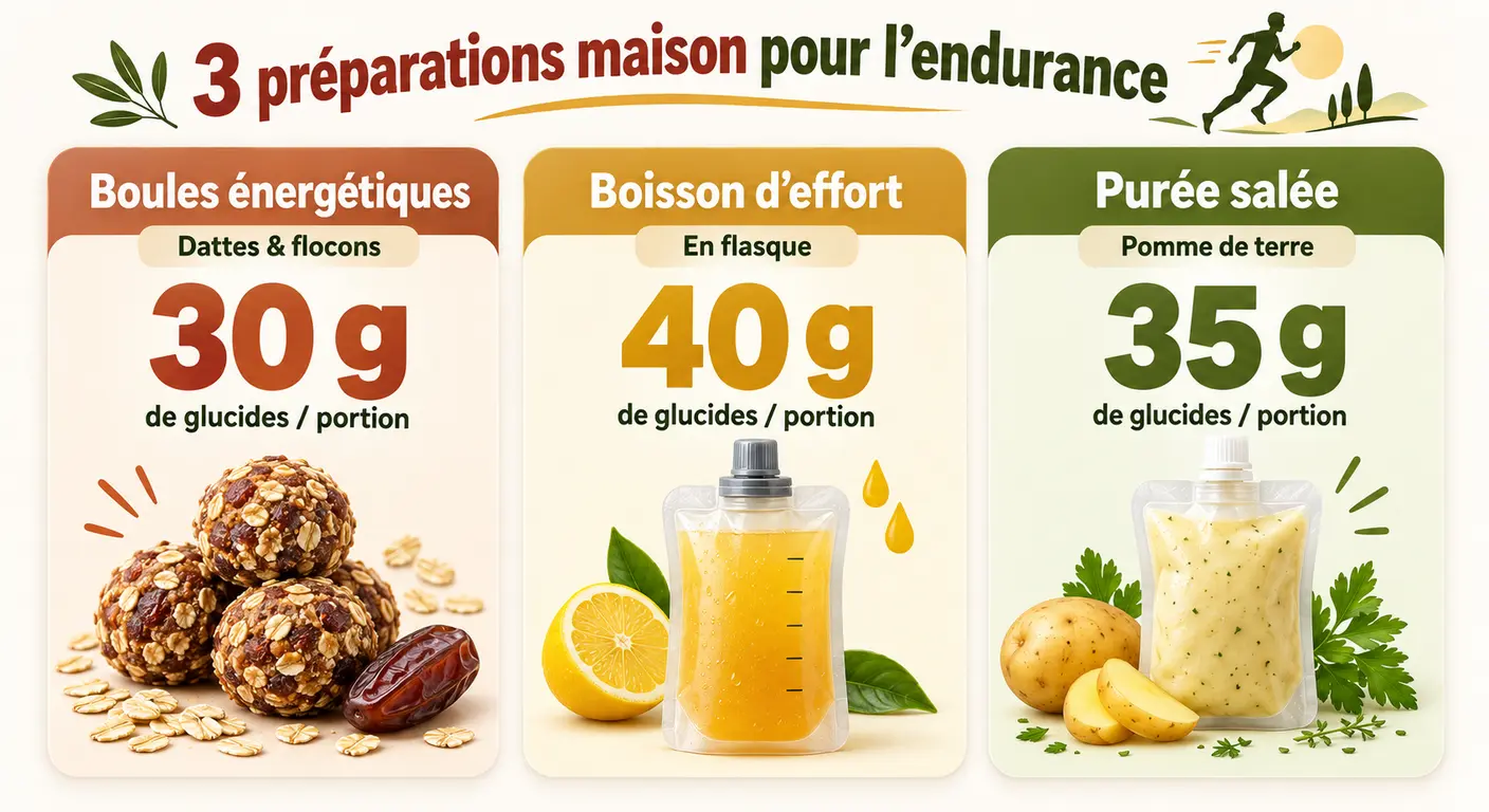 Les trois préparations maison calibrées en grammes de glucides par portion