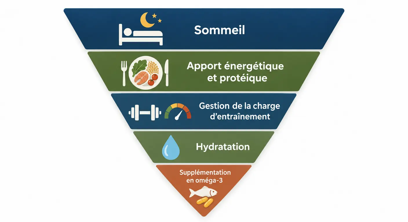 Infographie hiérarchisant les leviers de récupération musculaire du plus au moins déterminant
