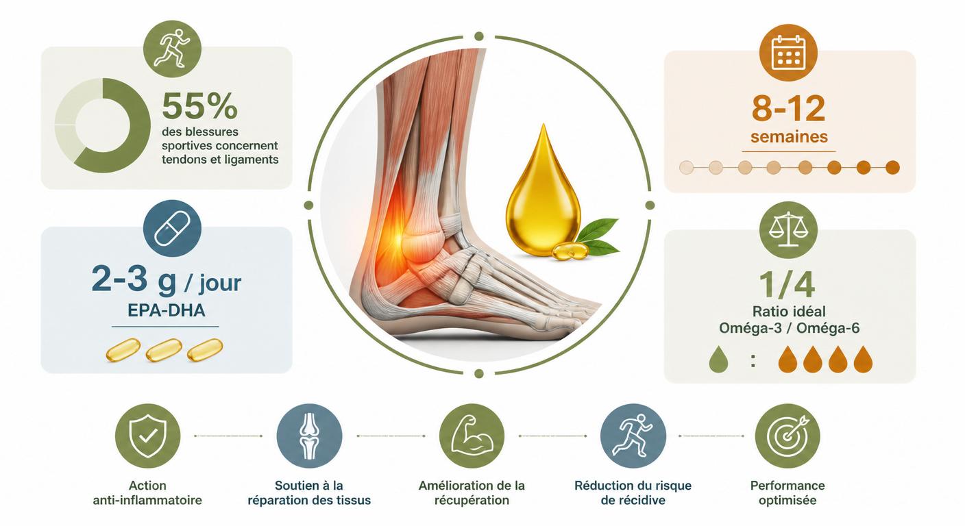 Infographie chiffres clés oméga 3 et tendinite chez le sportif
