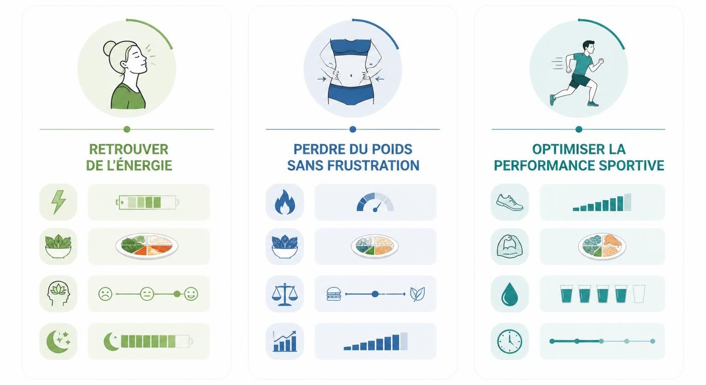 Infographie de trois profils nutritionnels et de leurs approches de planification des menus