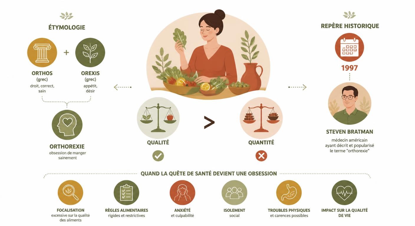 Infographie expliquant la définition et l'origine du terme orthorexie