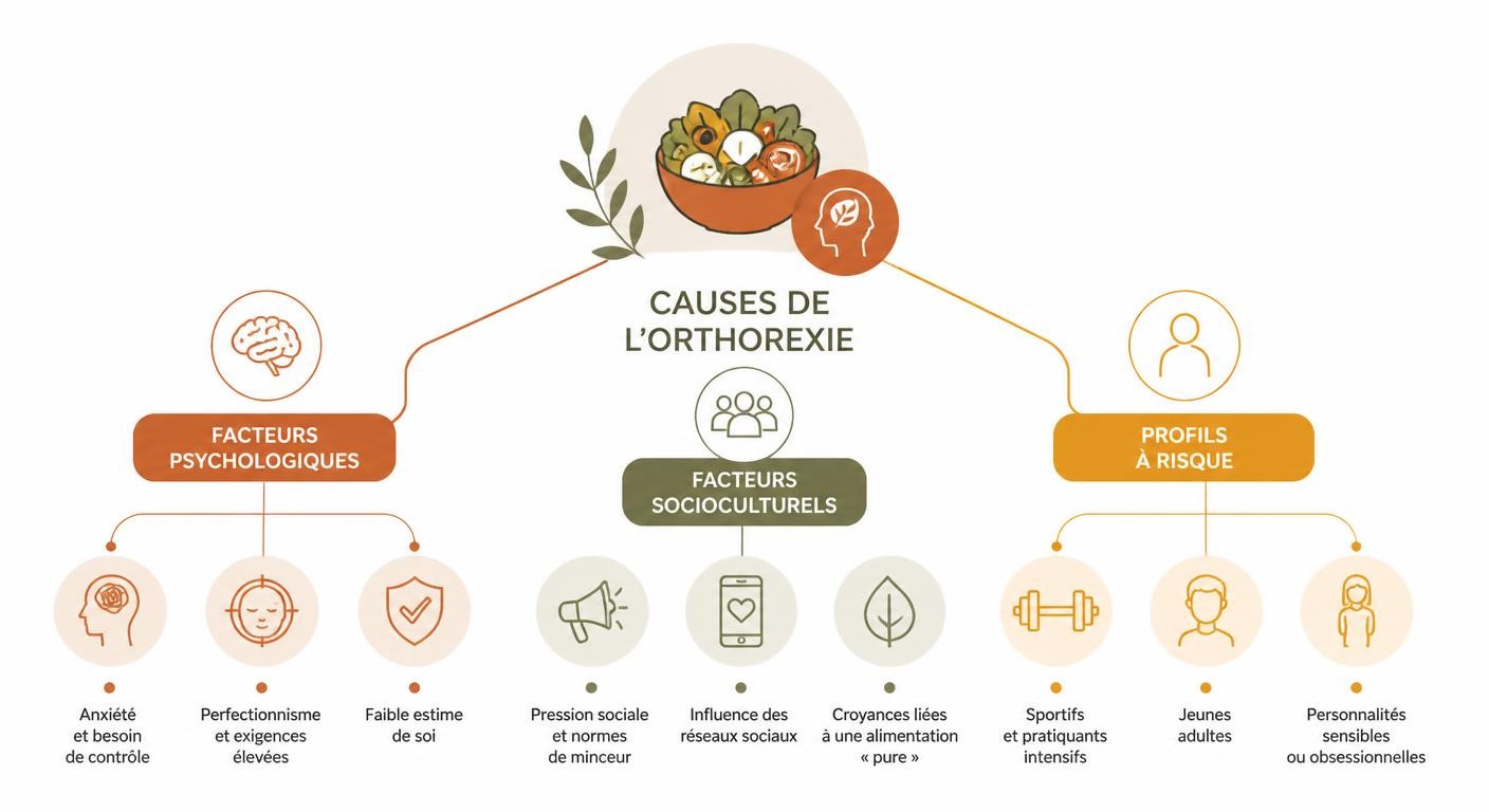 Infographie des causes et profils à risque de l'orthorexie