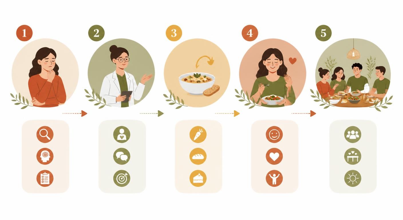 Infographie des étapes pour sortir de l'orthorexie et retrouver le plaisir de manger