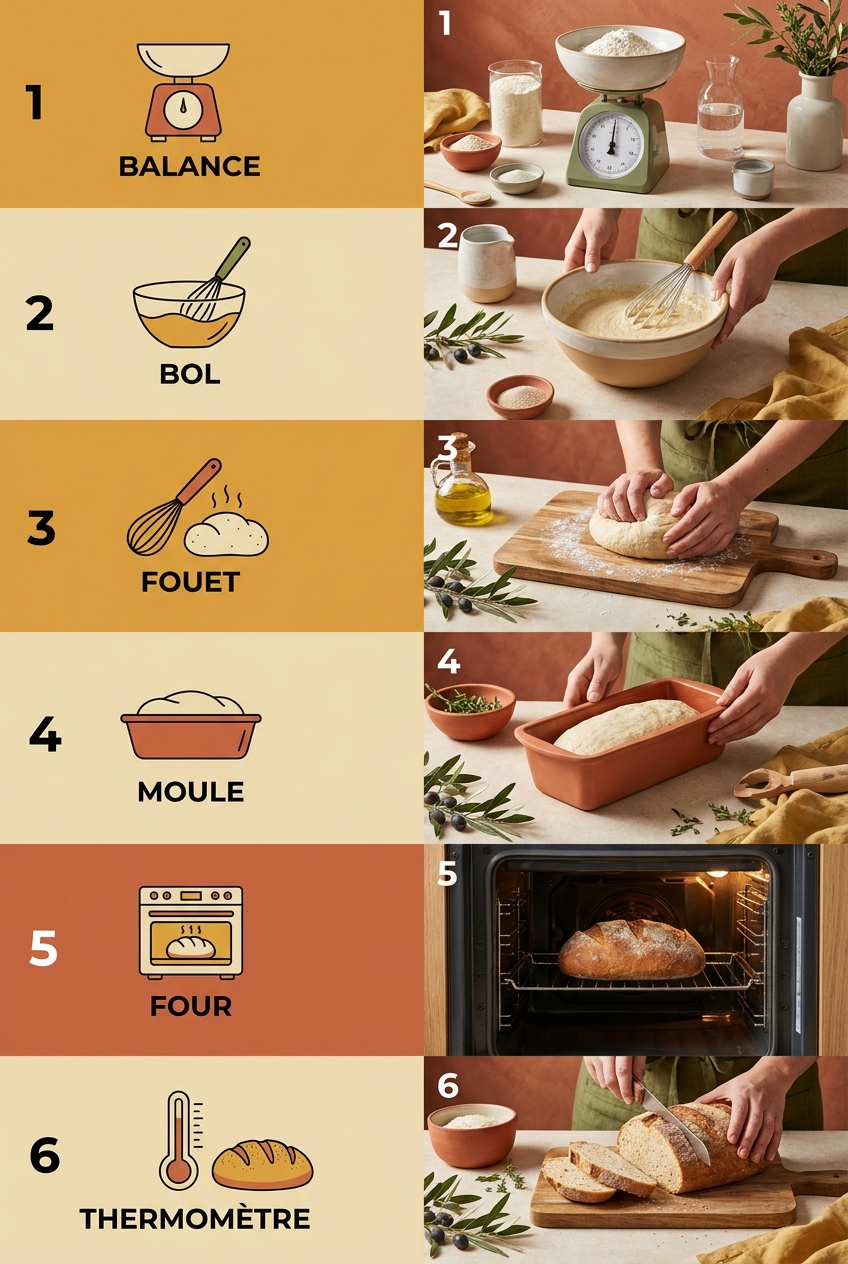 Infographie des étapes de la recette de pain sans gluten maison