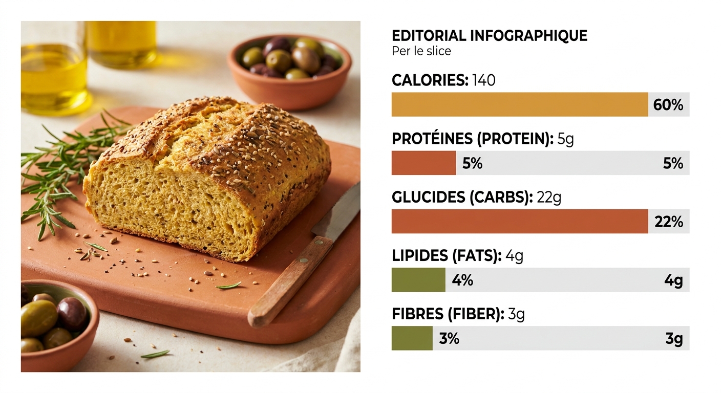 Infographie des apports nutritionnels d'une tranche de pain sans gluten maison