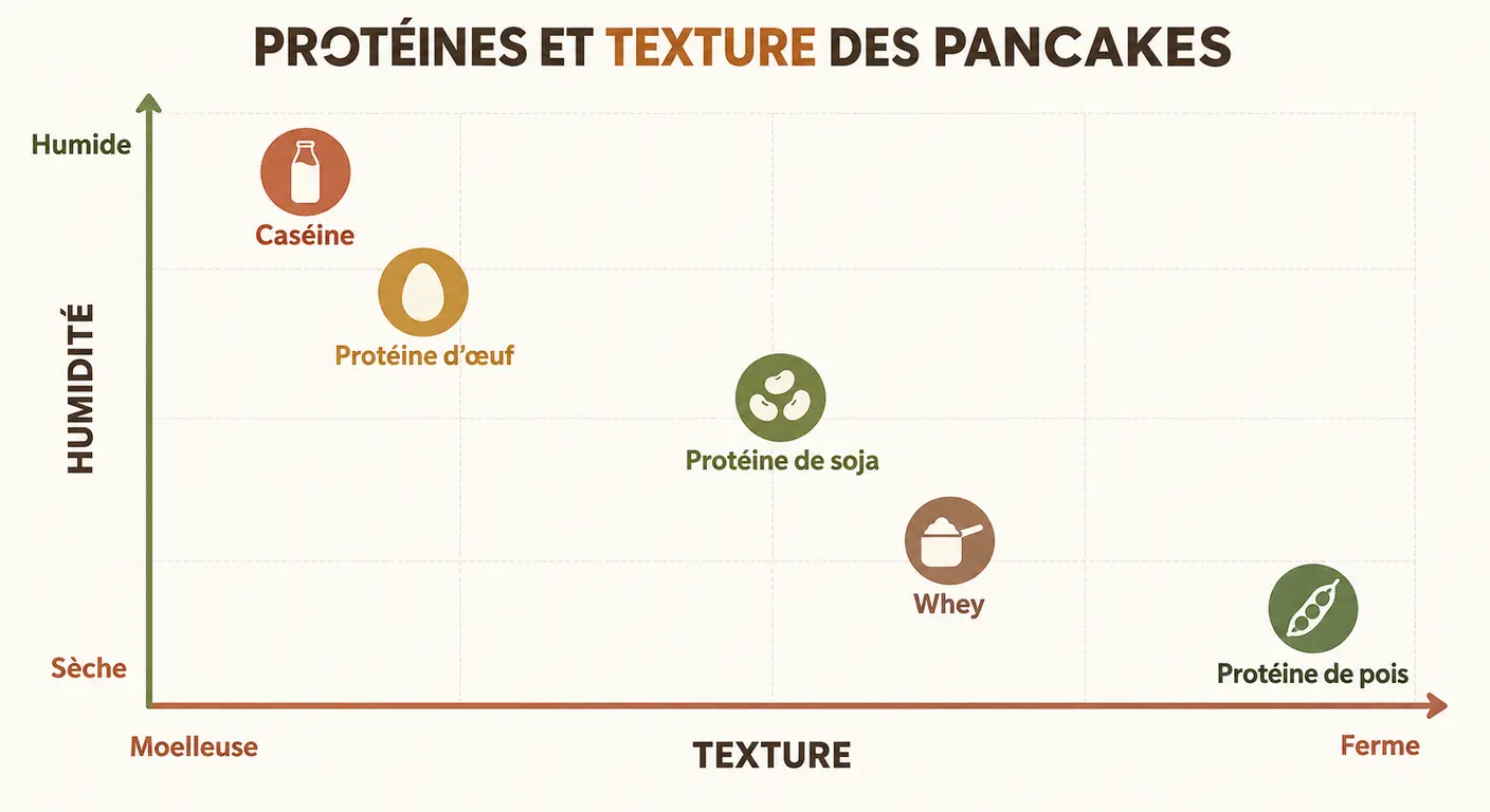 Infographie de l'effet de chaque source de protéines sur la texture et l'humidité des pancakes