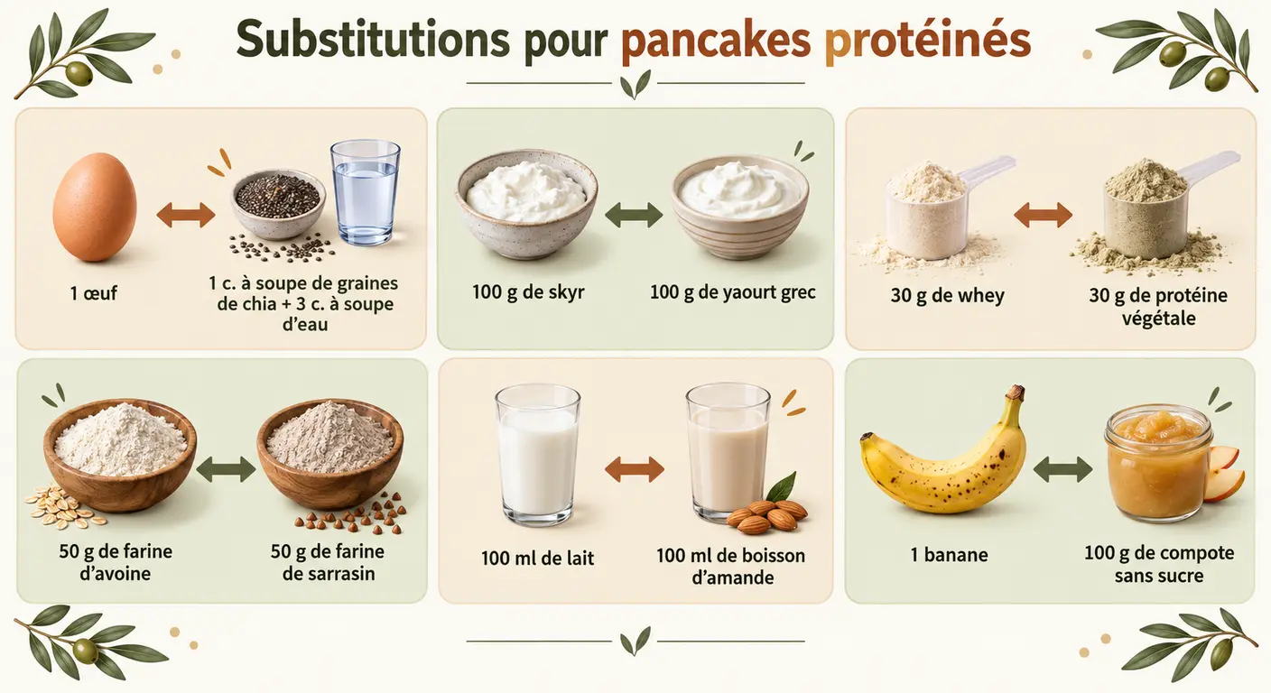 Infographie des équivalences de substitution pour les pancakes protéinés sans whey