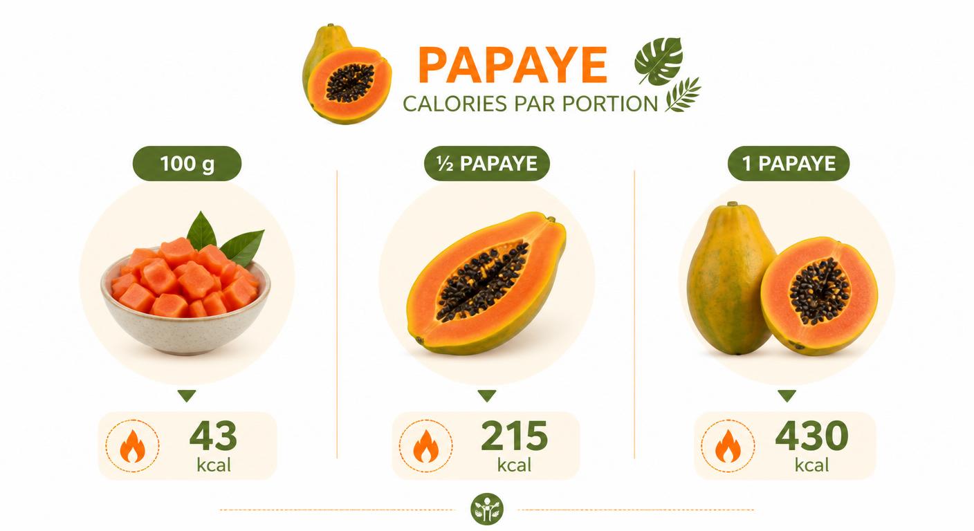 Infographie des calories de la papaye selon la portion