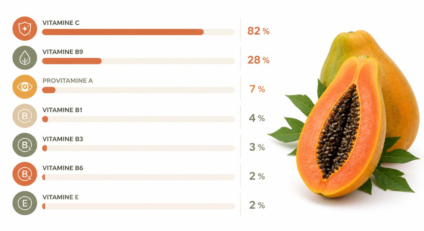 Infographie des vitamines de la papaye et pourcentage des apports journaliers