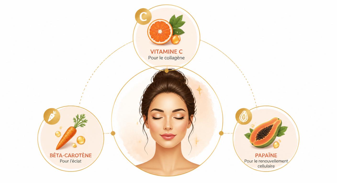 Infographie des trois nutriments de la papaye bénéfiques pour la peau