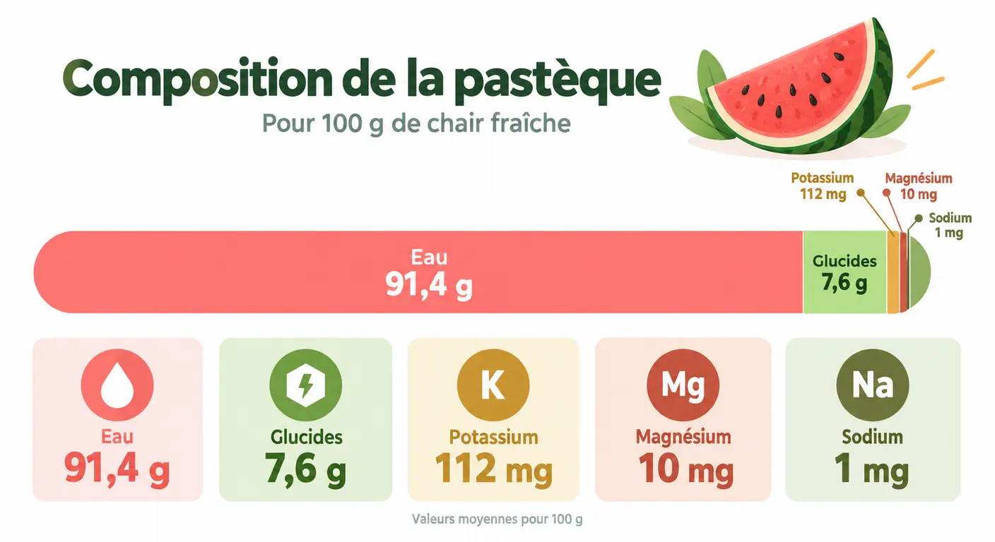Composition nutritionnelle de la pastèque pour 100 grammes de chair