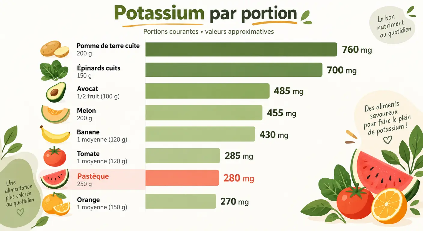 Apports en potassium de la pastèque comparés à d'autres aliments courants