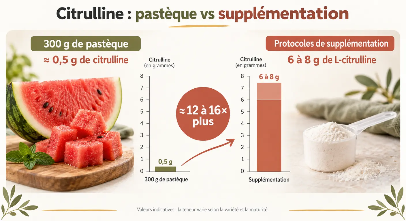 Apport en citrulline d'une portion de pastèque comparé aux doses étudiées